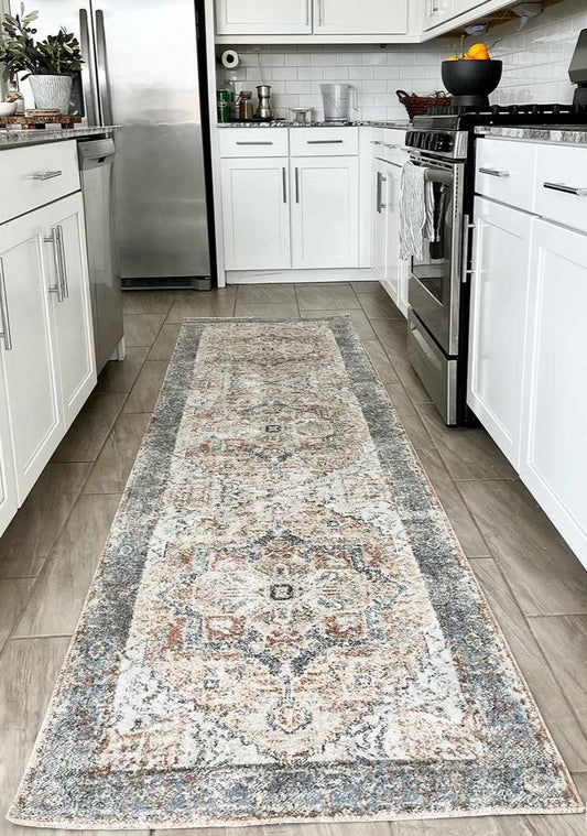 Blue Orange Hera Washable Area Rug